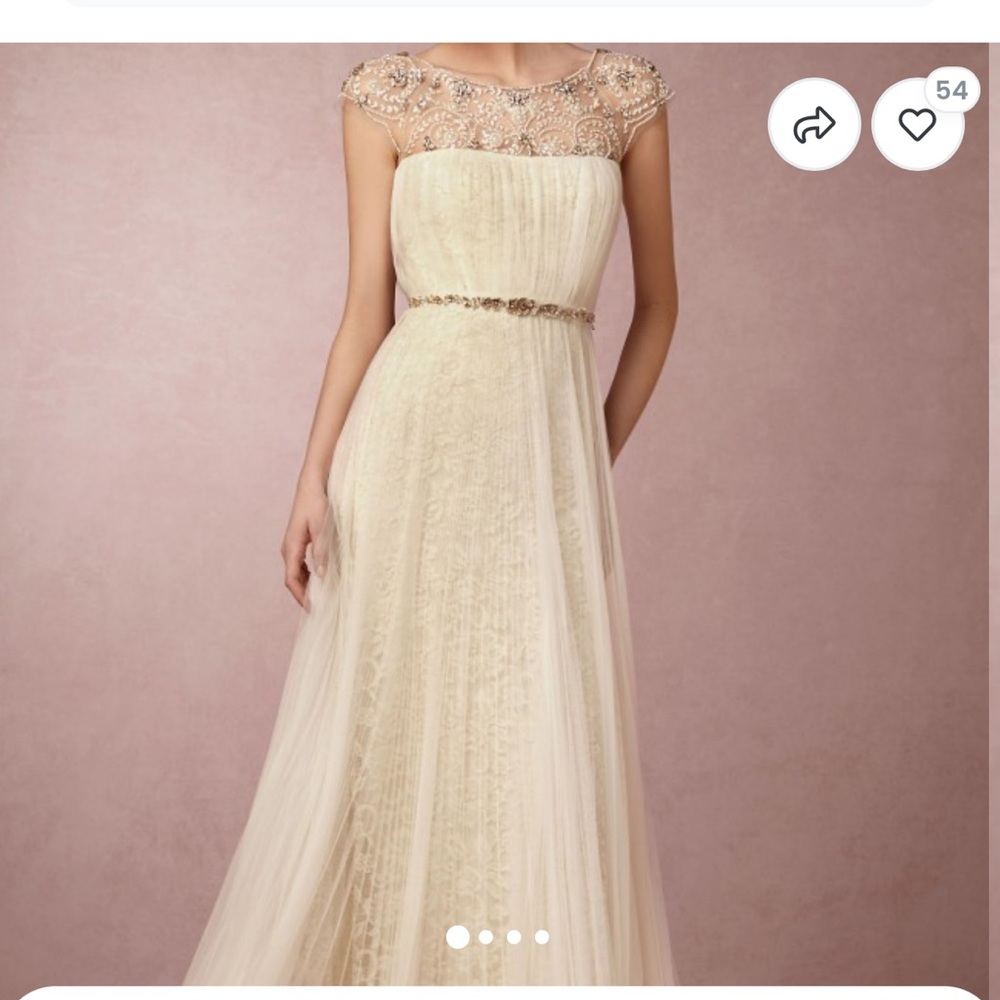 Marchesa Cream Wedding Dress with Gold Accents